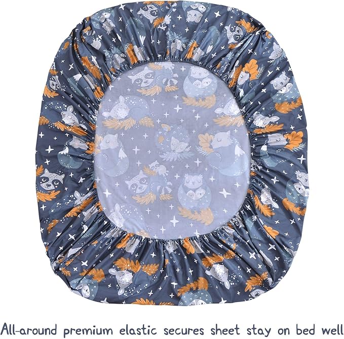 JSD Navy Blue Owl Kids Sheet Set Full Size, 4 Piece Forest Animals Printed Microfiber Bed Sheets Deep Pocket