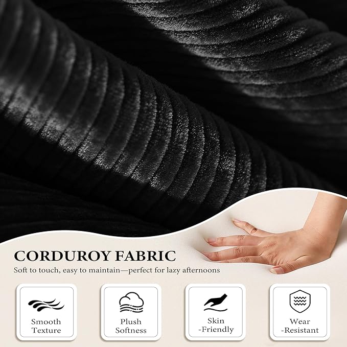 Boneless Couch Folding Couches for Living Room Sofa, Futon Sofa Bed with Sleeper Sofa, Futon Couch with Fixed-Shape Oversized Corduroy Upholstered (Black, 81 Inches)
