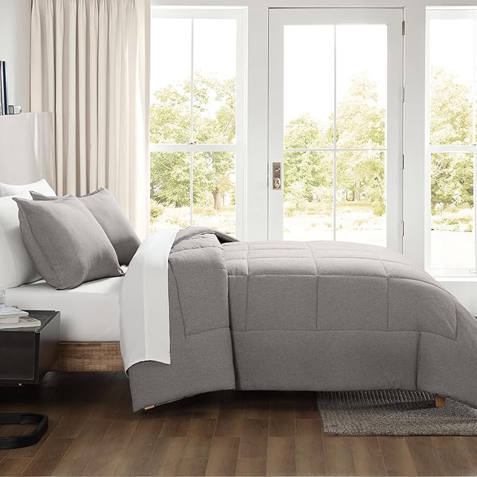 UGG King Size Comforter Set with 2 Pillow Shams Lightweight Down Alternative Comforter King Size Blanket Reversible Cozy Warm All Season Washable Hypoallergenic Bedding Set, Light Grey (Leonora)