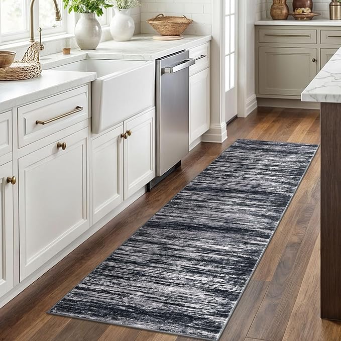 2x6 Modern Abstract Runner Rug for Hallways, Black Super Soft Hallway Decor Kitchen Rugs with Non-Slip, Non-Shedding Washable Rug for Entryway Bedroom Indoor