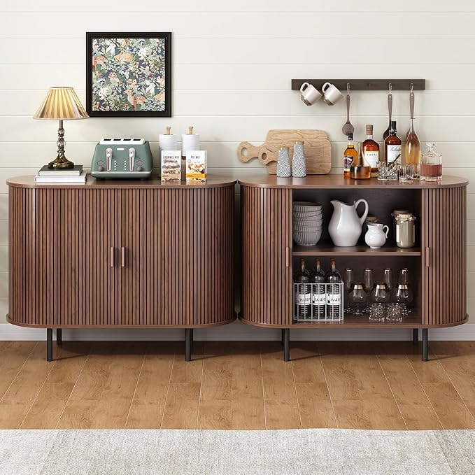 ONBRILL 40" Sideboard Buffet Cabinet with Storage, Storage Cabinet with Sliding Door & Adjustable Shelf, Modern Accent Coffee Bar Console Table for Kitchen, Entryway, Walnut