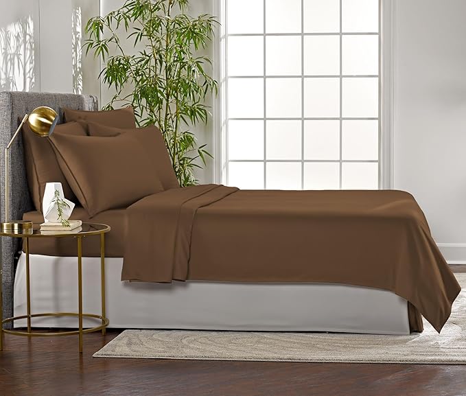 Pure Bamboo King Sheets, Genuine 100% Organic Viscose Derived from Bamboo Bed Sheet Set, Luxuriously Soft & Cooling, Double Stitching, 2 Year Quality Promise (King, Coconut Husk)