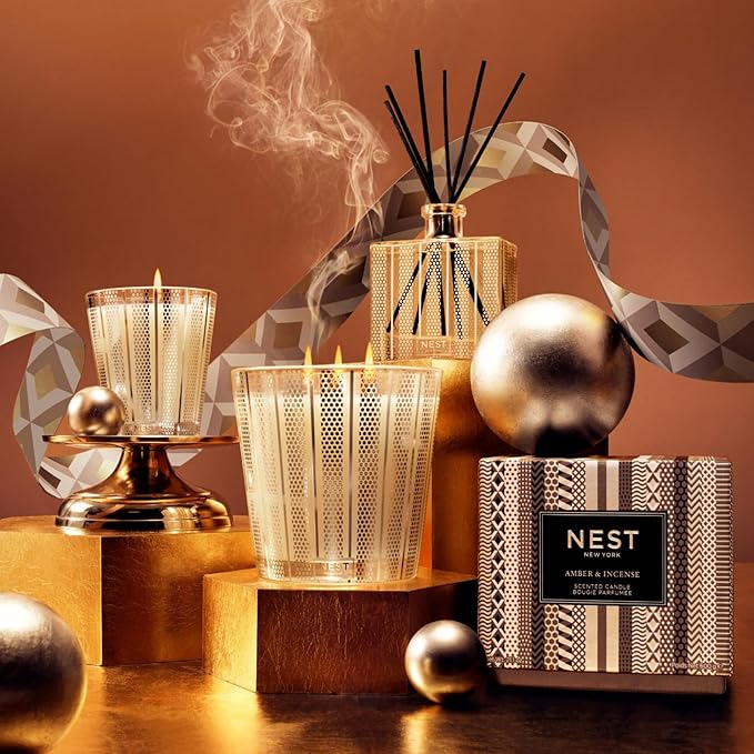 NEST New York Scented Classic Candle, Amber & Incense - 8.1 oz - Up to 60-Hour Burn Time - Reusable Glass Vessel
