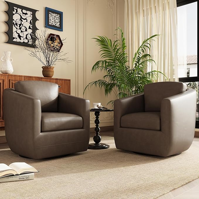 360° Swivel Accent Chair Set of 2 with Pillow - Comfy Living Room Armchair No-Sag Foam & Sturdy Metal Base, Fully Assembled Swivel Accent Single Sofa for Bedroom Living Room, Office, Wolf Grey