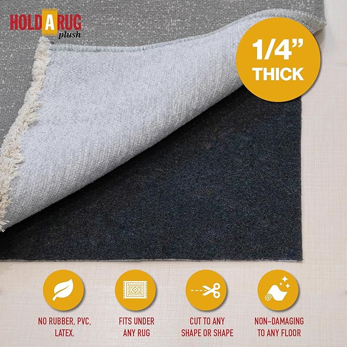 Hold-a-Rug Plush 8'6" Round Nonskid, Nonslip Rug Pad, Reversible Gripper, ¼ Thick, Safe for All Floors and Carpet, Keep Area Rugs Secure