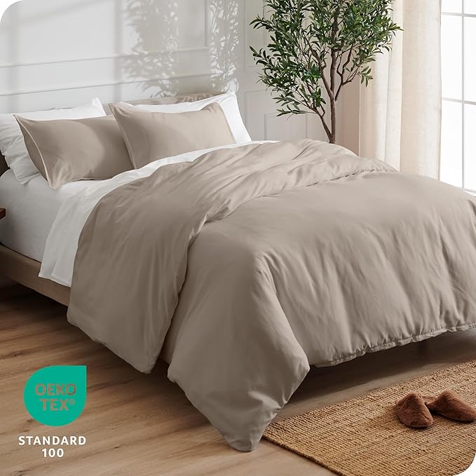 Bare Home Bedding Duvet Cover Queen Size - Premium 1800 Super Soft Collection - Lightweight, Cooling - Soft Breathable Bedding Duvet Cover (Queen, Khaki)