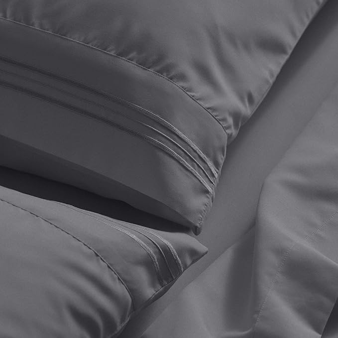 Mellanni King Sheet Set - 6-Piece Iconic Collection Bedding, (Including 4 Pillowcases), 21-Inch Extra Deep Pocket, Easy Care, Ultra Soft, Cooling Sheets, Brushed Microfiber - Gray