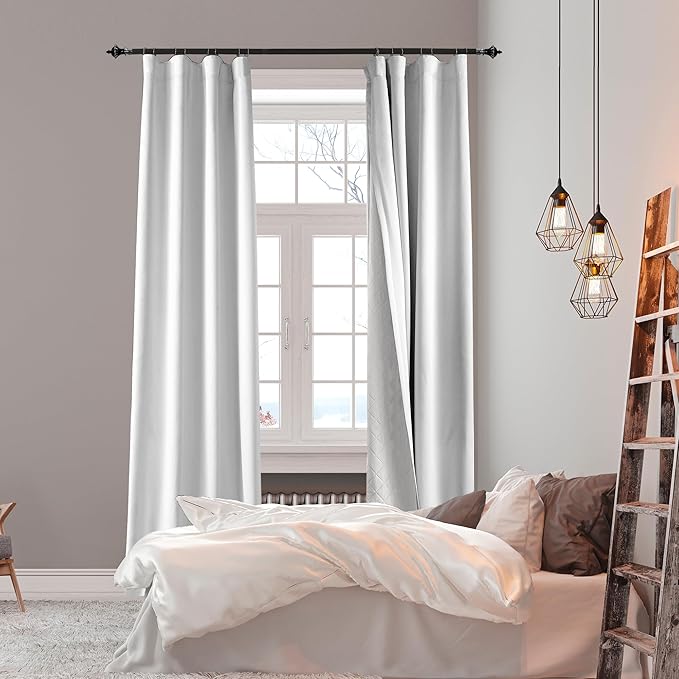 3-in-1 100% Blackout Curtains 120 Inches Long, Thermal Insulation, Soundproof Back Tab Drapes for Bedroom Living Room Sliding Glass Door, with Pin Hooks, Grayish White 50x120 Inch 1 Panel