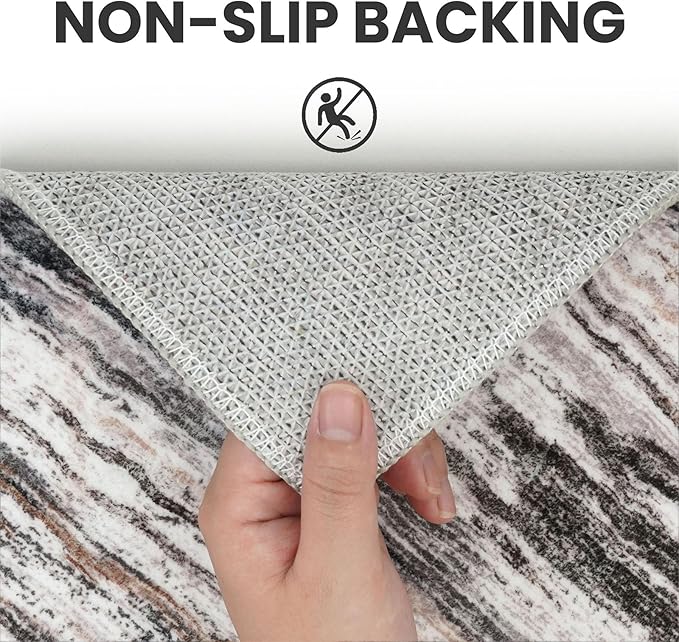 3x5 Modern Abstract Area Rug for Entryway, Grey Brown Super Soft Washable Rug with Non-Slip, Low-Pile Door Mat Indoor for Living Room Bedroom, Carpet with Non-Shedding