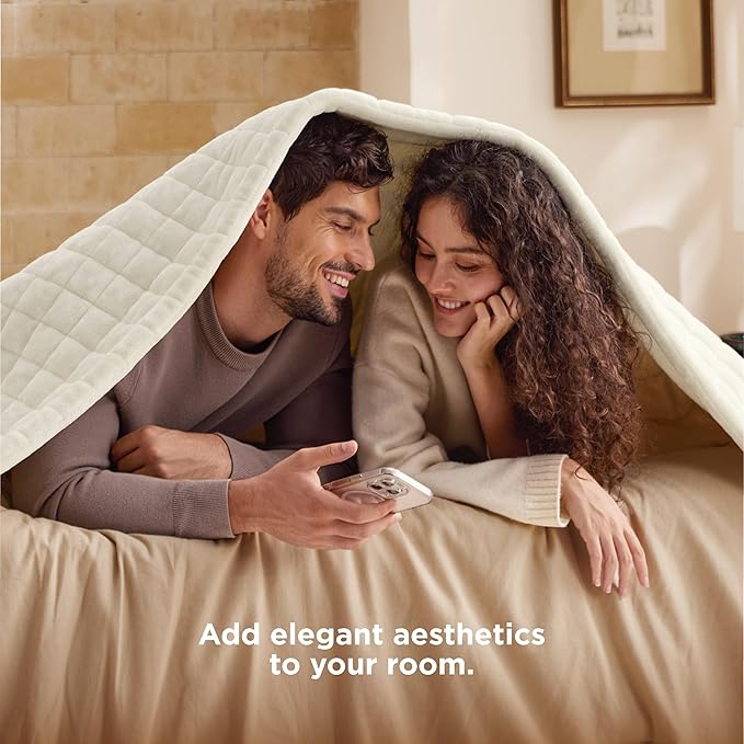 Bedsure Electric Blanket King Size - Quilted Winter Bedding of Thick Flannel, Dual Control Heated Blanket with 10 Heat & 10 Time Settings, Fast Heating for Cold Sleepers (100x90 inches, Ivory)