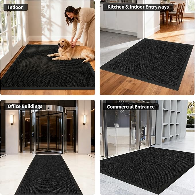 3ft x 27ft Front Door Mat Indoor Outdoor Entrance, Commercial Heavy Duty Entryway Matt, Non-Slip Rubber Backing Low Profile Doormat, Waterproof Dirt Trapper Welcome Mat for High Traffic Area