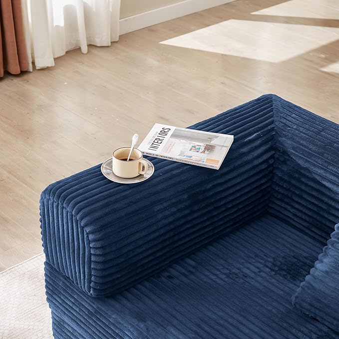 Boneless Couch Folding Couches for Living Room Sofa, Futon Sofa Bed with Sleeper Sofa, Futon Couch with Fixed-Shape Oversized Corduroy Upholstered (Blue, 81 Inches)