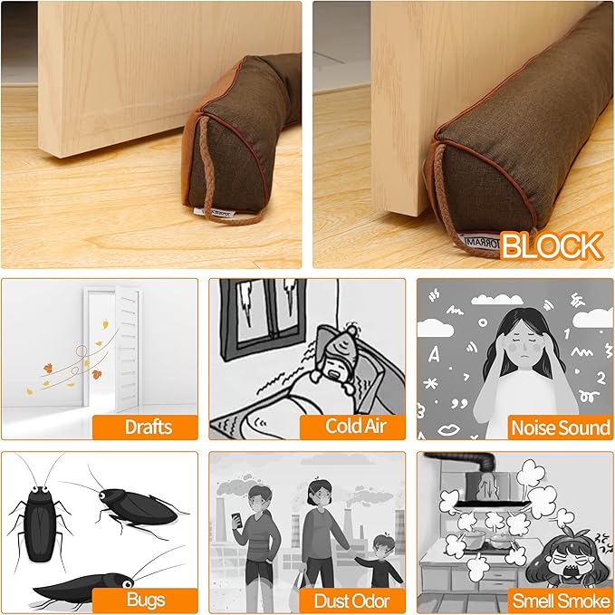 TORRAMI 32" Door Draft Stopper Under Bottom Insulation Noise Air Stopper 2.36LB,Sound Proof Draft Guard Seal for Doors and Windows - Triangle Coffee
