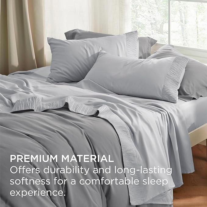 Bedsure Twin XL Sheet Sets Dorm Bedding - 3 Pieces Soft Extra Long Twin Sheets, Hotel Luxury, Easy Care Microfiber for Women, Men, Light Grey