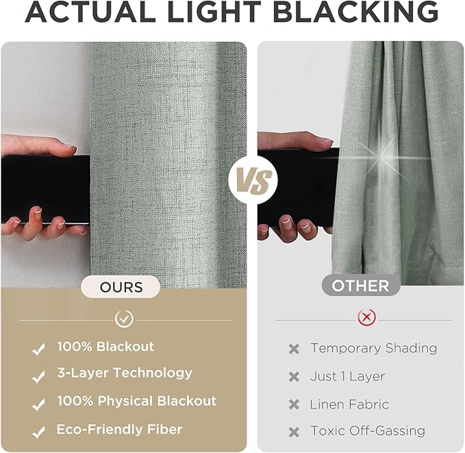 Joydeco Blackout Curtains 84 Inches Long 2 Panels Burg, Room Darkening Curtains for Bedroom, 100% Black Out Textured Thermal Drapes Privacy Protection 2 Panels Set(W52 x L84 Inch, Sage Green)
