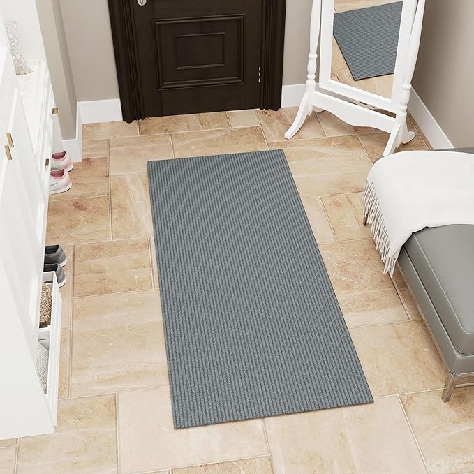Ottomanson Non Slip Rug with Scraper Pile Durable for Indoor and Outdoor Use 2' x 5' Hallway Runner Mat - Ideal for Kitchen, Entryway, Patio & Garage - High-Traffic Carpet, Gray