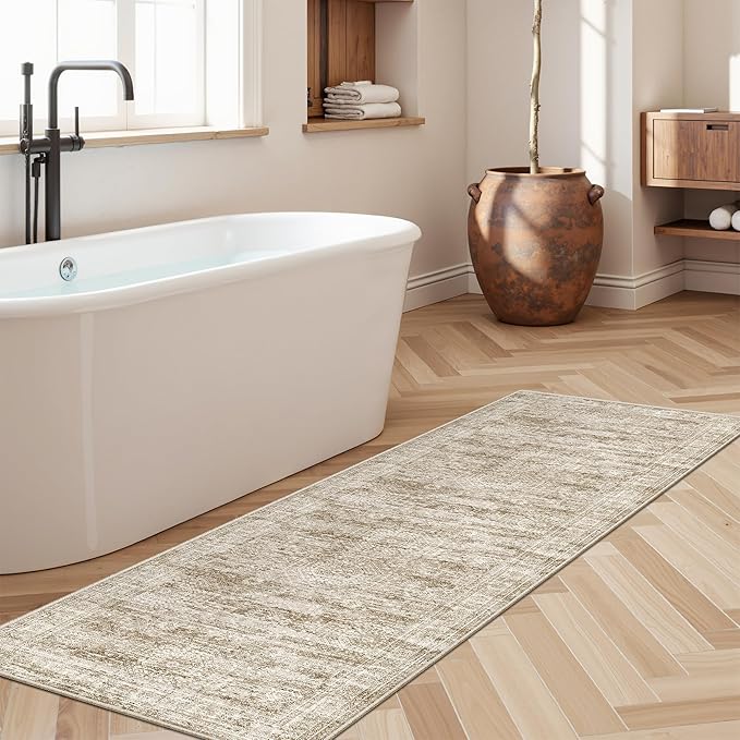 Runner Rug 2'x8' Washable Non-Slip Runner Rugs for Kitchen Bathroom Laundry Room Brown Vintage Floor Carpet Runners for Hallway Entryway