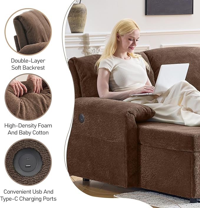 VINGLI Convertible Sofa Bed Couches for Living Room, Sleeper Sofa with Pull Out Couch Bed, Cloud-Like Plush Fleece U-Shape Sectional Couch with Storage Chaise, USB Charging, Side Pockets