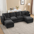 116'' 4-Seater Modular Sectional Cloud Sofa with 2 Ottomans, U-Shaped Couch for Living Room, Modern Deep Seat Sofa with Soft Back Cushions, Chenille Dark Grey