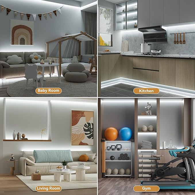 PAUTIX COB LED Strip Light,Strip Lights with RF Remote,UL Listed Daylight White Natural White 6000K 16.4ft Super Bright Dimmable 24V Flexible LED Tape Lights,Cabinets Kitchen Mirror Office Lighting