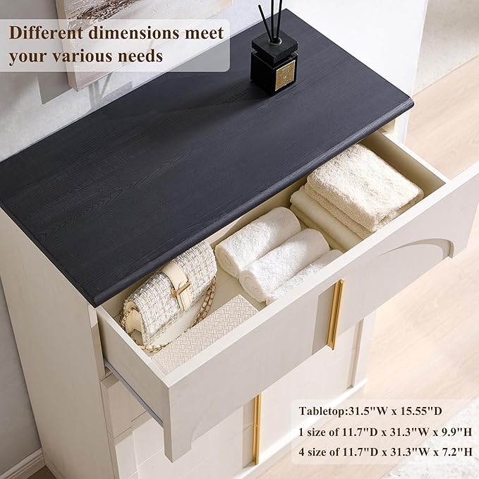ACCOHOHO Modern 5 Drawers Dresser for Bedroom with Arched Panel,44" Tall Dresser for Closet with Metal Handles,Push-to-Open Wood Storage Closet Dressers Tv Stand for Living Room, Hallway,White