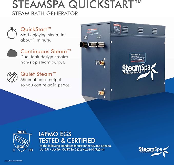 STEAMSPA 10.5kW Steam Sauna Generator Sentry Series 240V Steam Generator with Touch Screen, Steamhead, Built-in Steam Shower Auto Drain, ACU Quickstart Steam Bath Generator (Bronze)