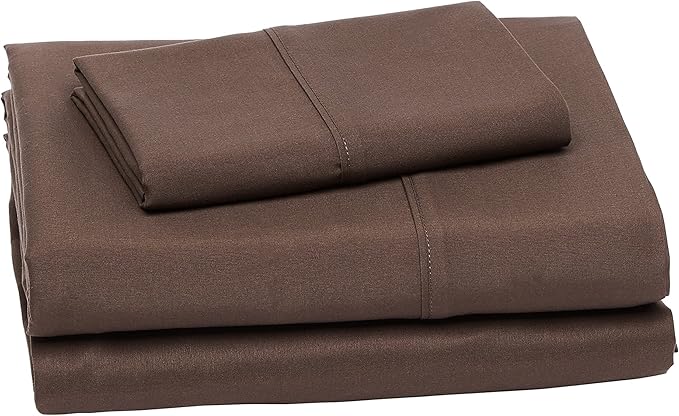 Amazon Basics Lightweight Super Soft Easy Care Microfiber 3-Piece Bed Sheet Set with 14-Inch Deep Pockets, Twin XL, Solid, Chocolate
