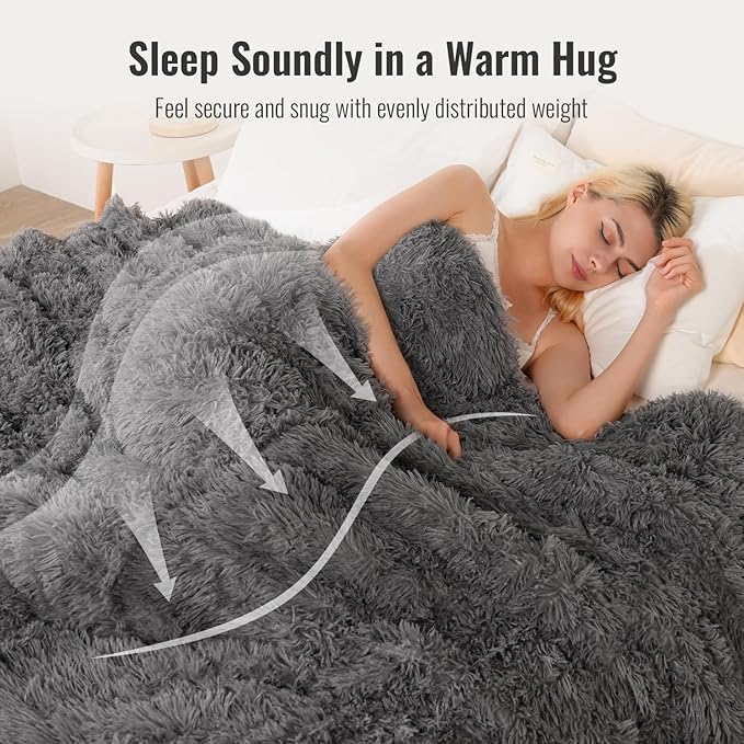 Uttermara Weighted Blanket 20 LBS Queen Size for Adults, Sherpa Fleece Weighted Blanket with Luxury Long Fur, Fluffy Cozy Warm Sherpa Plush Heavy Throw Blankets for Sofa Bed, 60 x 80 inches, Gray