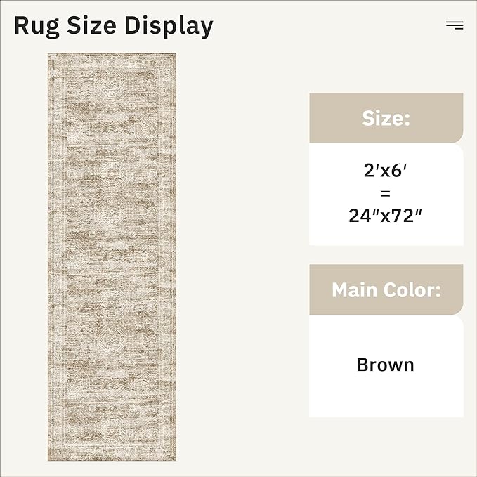 Runner Rug 2'x6' Washable Non-Slip Runner Rugs for Kitchen Bathroom Laundry Room Brown Vintage Floor Carpet Runners for Hallway Entryway
