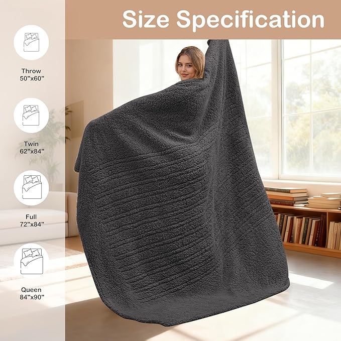 Electric Heated Blanket Queen 84×90 Dual Control, 6 Heating Settings & 1-10H Auto Off, Double Sided Plush Sherpa Ultra-Soft Warm Thick, Machine Washable, Fast Heating, Home Office Dark Gray