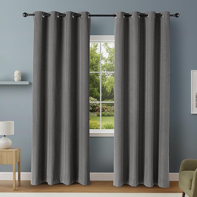 Amazon Basics 100% Blackout Curtains with Grommets, 2 Panels, 52 x 96 Inches, Black
