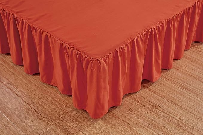 Sheets & Beyond Wrap Around Solid Microfiber Luxury Hotel Quality Fabric Bedroom Gathered Ruffled Bedding Bed Skirt 14 Inch Drop (Full, Orange)