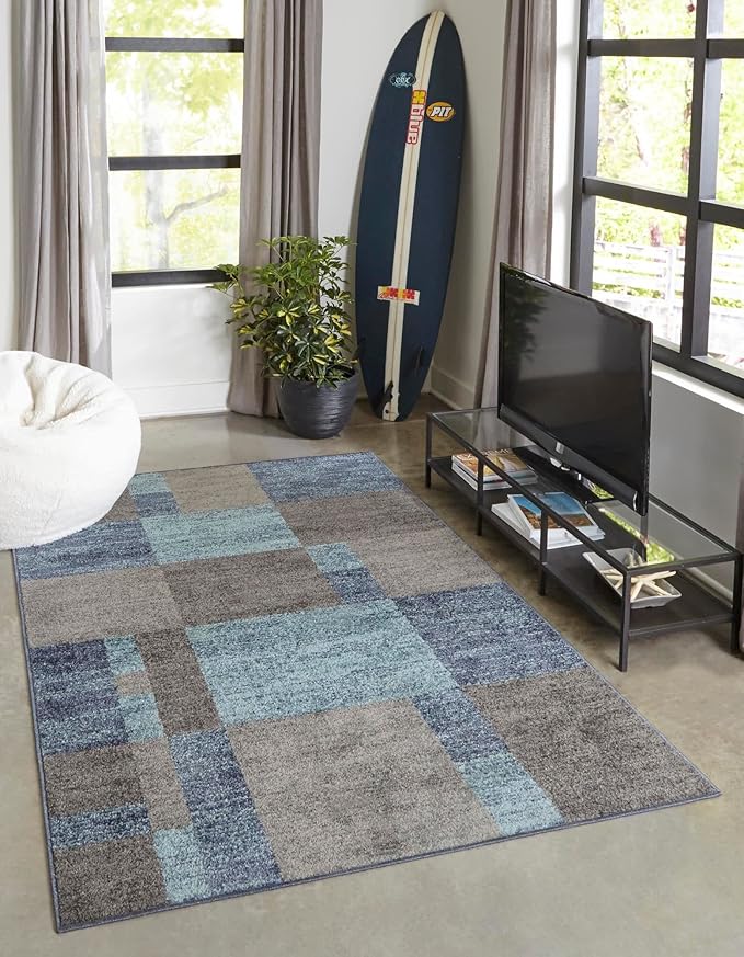 Unique Loom Autumn Collection Area Rug - Providence (7' 10" x 10' Rectangle, Blue Gray/ Light Brown)