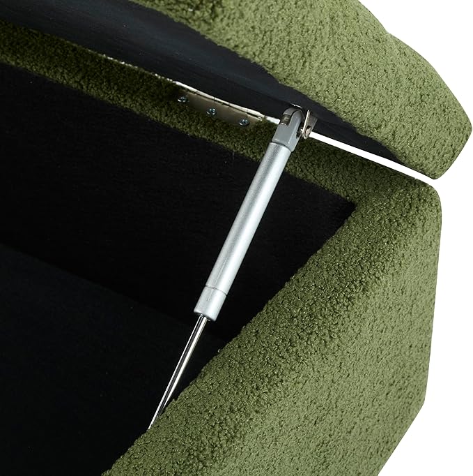 GDFStudio Boucle Storage Ottoman Bench with Button Tufting, 50.75” Upholstered Entryway Bench with Hidden Storage, Soft Close Lid, Rubberwood Legs, Extra Seating for Bedroom, Living Room – Green
