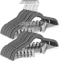 HOUSE DAY Velvet Skirt Hangers 36 Pack, Gray Velvet Hangers with Adjustable Clips, Space Saving Slim Velvet Pant Hangers, Heavy Duty Shorts Hangers, Non Slip Clip Hangers for Pants, Skirts, Shorts