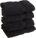 Superior Egyptian Cotton Pile Hand Towel Set of 4, Ultra Soft Luxury Towels, Thick Plush Essentials, Absorbent Heavyweight, Guest Bath, Hotel, Spa, Home Bathroom, Shower Basics, Black