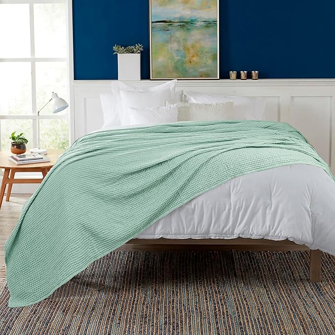 HILLFAIR 100% Cotton Blanket- 120"x120" XXL Oversized King Bed Blankets- Family Size 10 ft x 10 ft Big- Waffle Blankets, All Season Soft Breathable Extra Large King Cotton Blanket for Bed: Sage