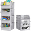 TidyFriend Stackable Storage Bins for Pantry, 4 Pack Stackable Bins For Organizing Food, Kitchen, and Bathroom Essentials (Light Grey)