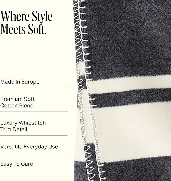 Preston Lane Highrise Throw Blanket – 50" x 70", Premium Soft Cotton Blend, Soft Fluffy Blanket Throw in for Couch, Bed, Boho Home Décor & Cozy Warmth, Made in Portugal, Slate