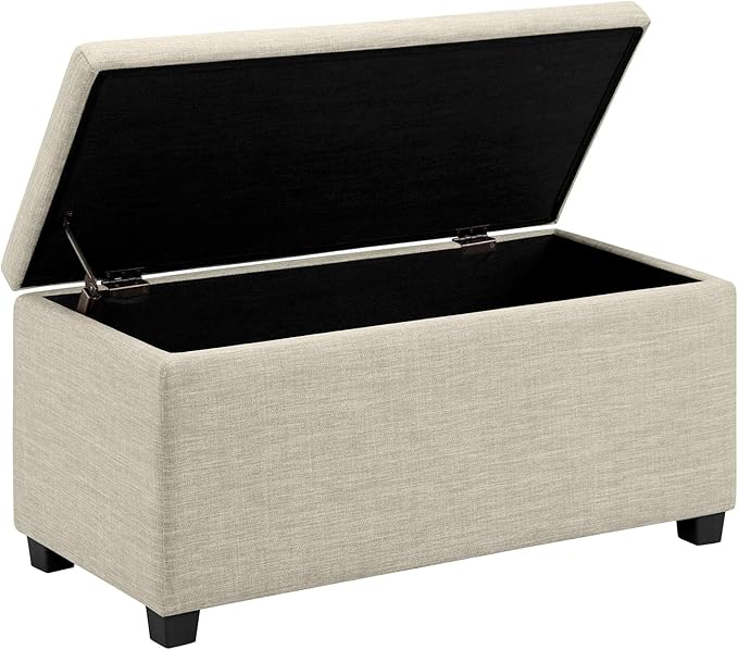 Amazon Basics Upholstered Storage Rectangular Ottoman and Entryway Bench, Polyester, Beige, 35.5"W x 16.5"D x 17"H