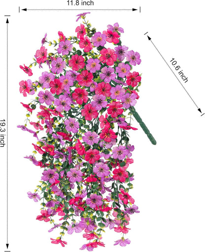 Artificial Faux Hanging Flowers Plants for Outdoor Decor, 2 PCS Outside Fake Silk Violets with Eucalyptus UV Resistant Realistic Daisy Trailing Vines for Planter Balcony Porch Patio Yard, Purplepink
