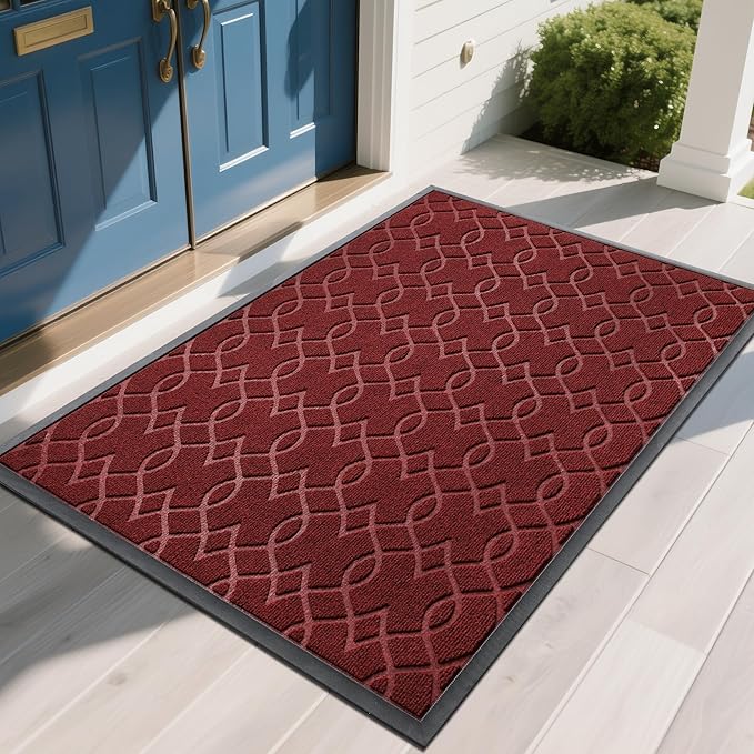 Yimobra Extra Large Door Mat 60x36, All-Season Waterproof Doormat Outdoor Entrance, Heavy Duty Non-Slip Outside Door Mat for Garage Patio Proch Entryway Indoor, Easy Clean, Red