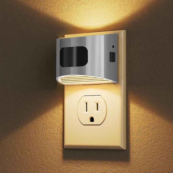 DORESshop LED Night Light[2 Pack], Silver Night Lights Plug into Wall, 3 Mode Plug in Night Light with Motion Sensor, Dusk to Dawn Sensor, Nightlights for Adults, Bedroom, Bathroom, Hallway