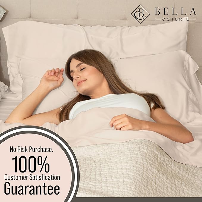 Bella Coterie 6 Piece Luxury Bamboo Viscose Queen Size Sheet Set | 100% Organically Grown | Cooling for Hot Sleepers | 18" Deep Pocket | Soft & Hypoallergenic | 4 Pillowcases [Champagne]