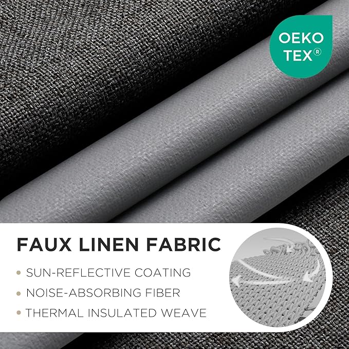Joydeco Charcoal Grey Blackout Curtains 108 Inches Long, Extra Long Curtains 108 Inch Length 1 Panel for Bedroom, Thermal Insulated Linen Black Out Curtains with Grommets(100x108, Charcoal Grey)