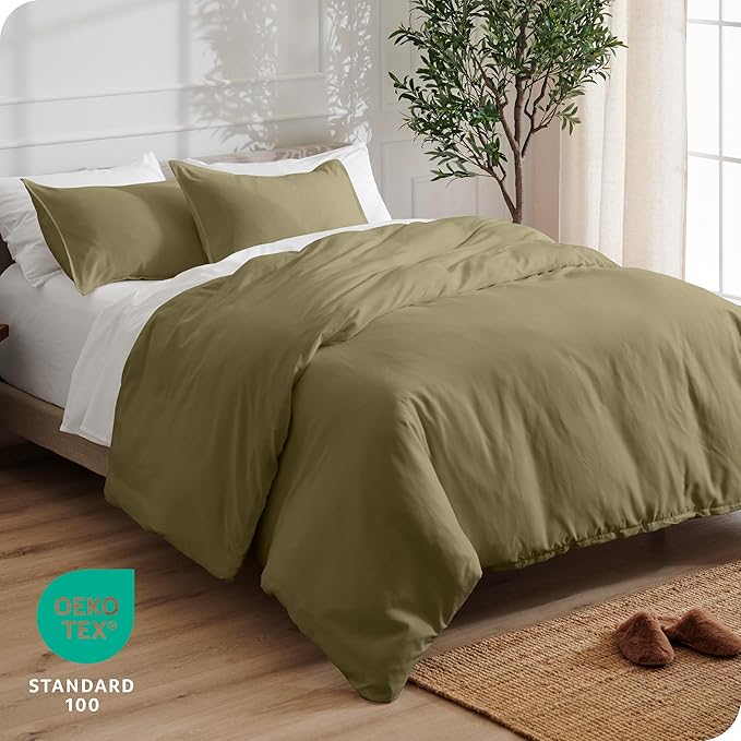 Bare Home Bedding Duvet Cover California King Size - Premium 1800 Super Soft Collection - Lightweight, Cooling - Soft Breathable Bedding Duvet Cover (Cal King, Olive)