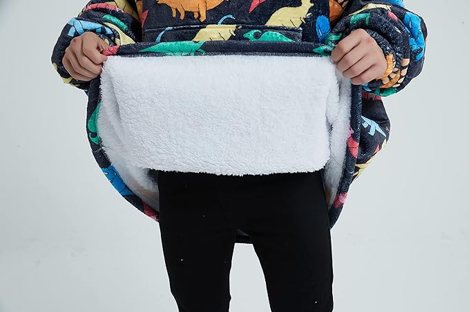 Wearable Blanket Hoodie for Adult,Oversized Sherpa Fleece Blanket Hoodie for Women Men,Dinosaur