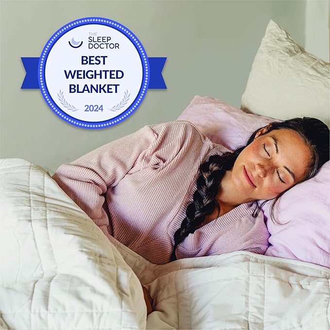 Baloo Weighted Blanket for Adults 12 lb Throw (Pebble White, 42"x72") | Cool & 100% Cotton | Machine Washable & Dryer Safe | Glass Microbead Fill
