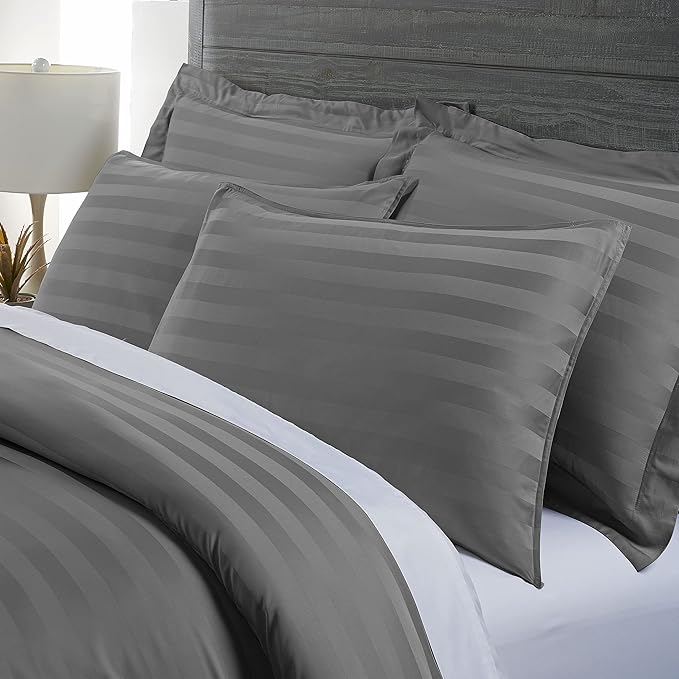 Pure Bamboo King Duvet Cover, 3 Piece Set, Genuine 100% Organic Viscose Derived from Bamboo, Luxuriously Soft and Cooling, 2 Pillowcases (King, Jacquard Stone)