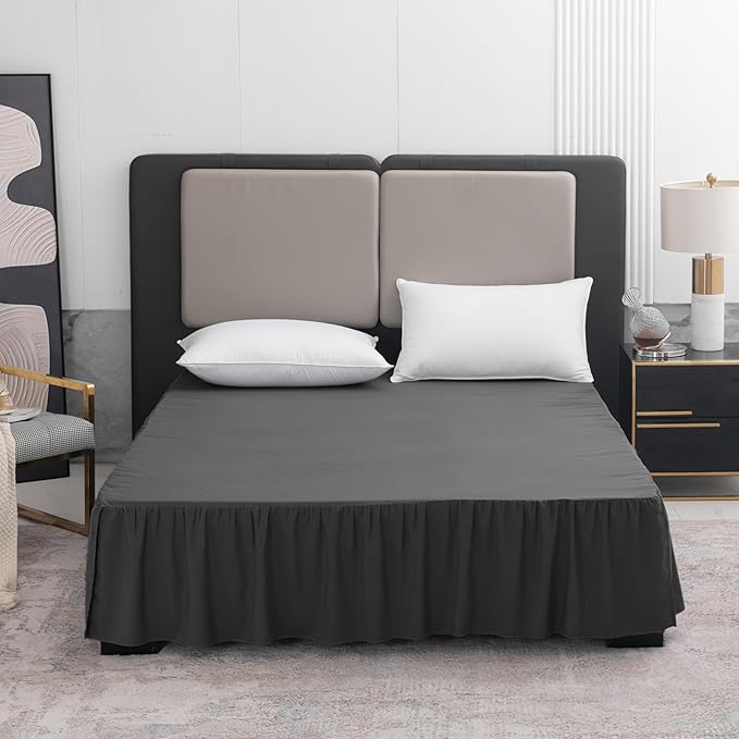 TSUTOMI Black Bed Skirt Full Size Ruffled Bed Skirt with Split Corners, Full Bed Skirt 12 Inch Drop, Full Size Bed Skirt Black for Ruffled Bed Skirt with Split Corners, Bed Skirt Full Size